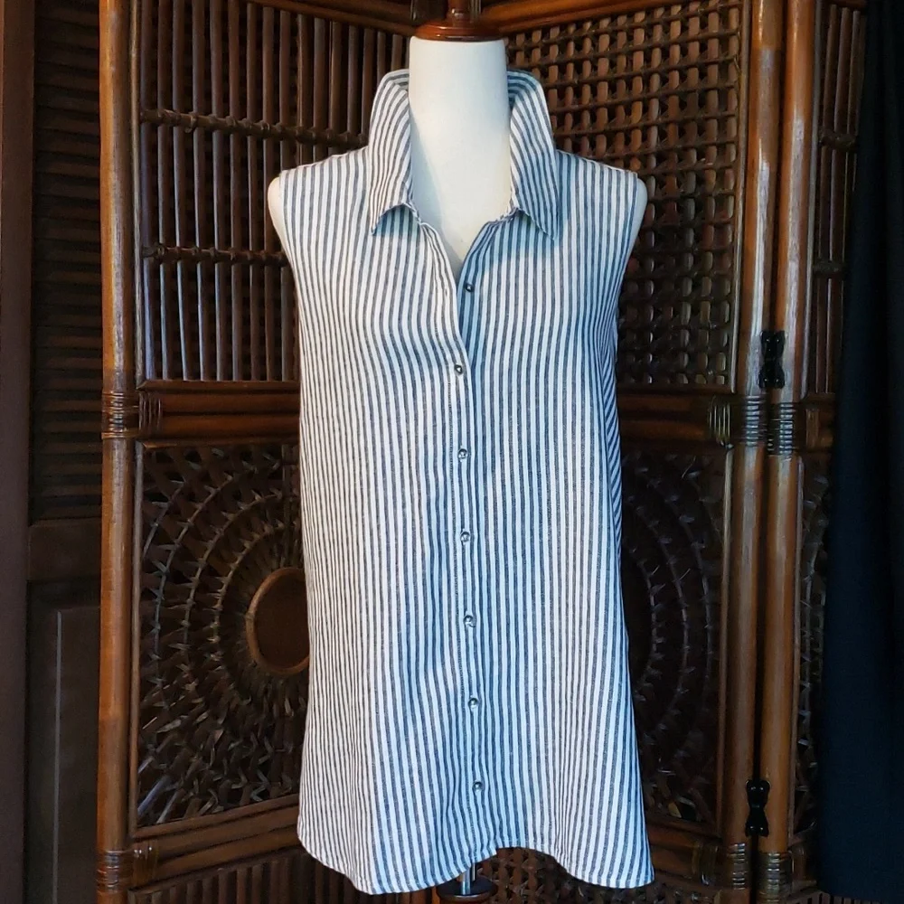 SPLENDID Sleeveless Button Front Striped Top Tunic XXL NWOT - Picture 1 of 12